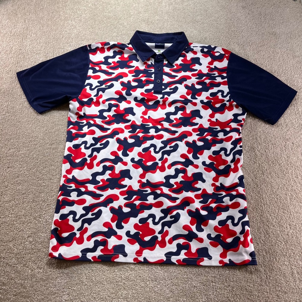 ReadyGOLF Polo Shirt Mens XL Red White Blue Camo Performance Short Sleeve Golf
